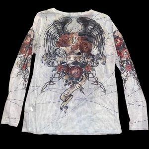 Women’s vintage rock and republic see through flower wing design long sleeve